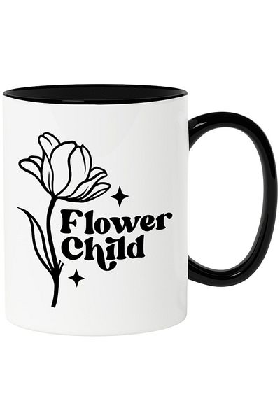 INOVATIX Personalized white mug, Flower Child, Flowers, Child, Floral, with Black Handle, INOVATIX®. 330ml