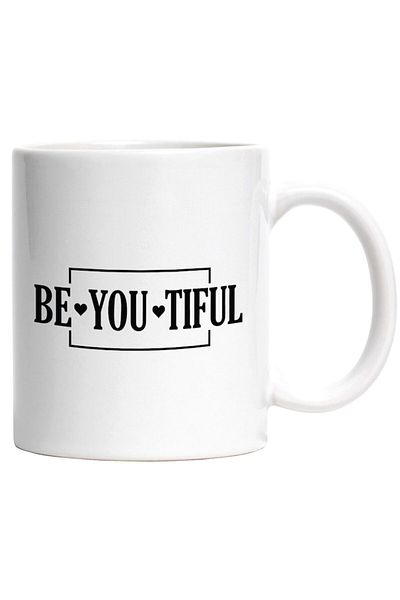 INOVATIX Personalized white mug, hearts and the slogan Be you beauty - be yourself beauty, INOVATIX®. 330ml