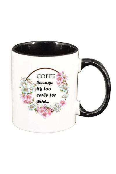 INOVATIX Cana alba personalizata, Flori, Too early for wine..., interior negru, D1038, INOVATIX®. 330ml