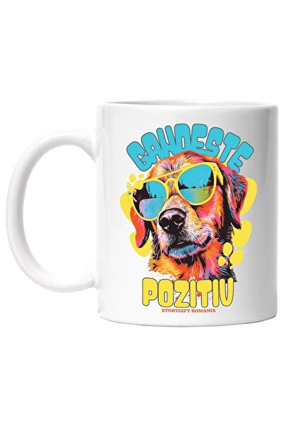 INOVATIX Cana alba personalizata, Caine cu ochelari gandeste pozitiv, INOVATI...