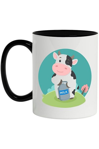 INOVATIX Personalized white mug, Cow, Milk, Tree, with Black Handle, INOVATIX®. 330ml