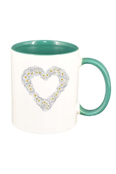 INOVATIX Cana alba personalizata, Flowery Heart, interior verde, D1008, INOVATIX®. 330ml