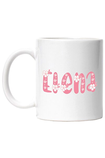 INOVATIX Εξατομικευμένη λευκή κούπα, Όνομα Έλενα, Λουλούδια, Πολύχρωμη, Ροζ, ...