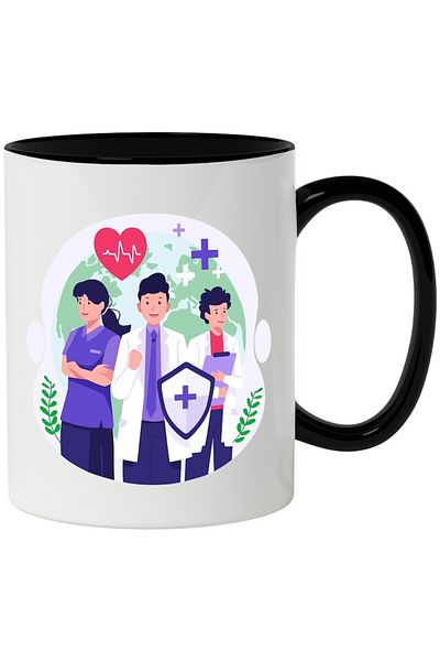 INOVATIX Personalized white mug, Health Day, Doctor, Heart, Planet, with Black Handle, INOVATIX®. 330ml