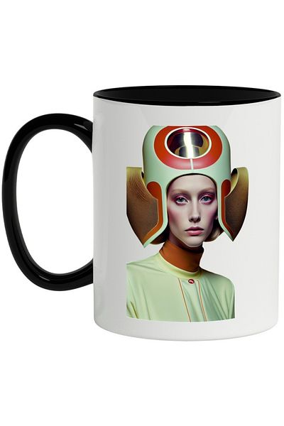 INOVATIX Personalized white mug, Model, Hat, Futuristic, Fashion, Moda, with Black Handle, INOVATIX®. 330ml
