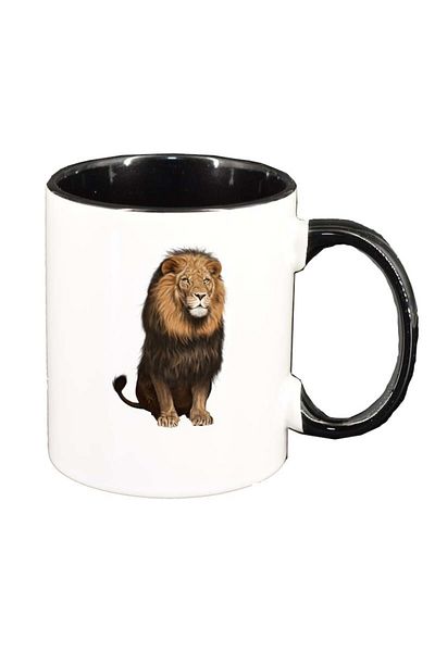 INOVATIX Personalized white mug, Lion, black interior, D199, INOVATIX®. 330ml