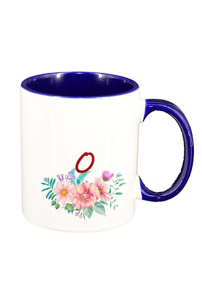 INOVATIX Personalized white mug, Flowers with alphabet, dark blue interior, D947, INOVATIX®. 330ml