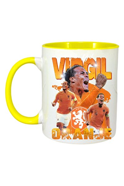 INOVATIX Εξατομικευμένη Λευκή Κούπα, Virgil Van Djik, Κίτρινη Λαβή και Εσωτερ...