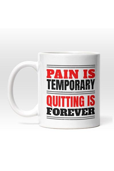 INOVATIX Cana alba personalizata, Pain is Temporary Quitting is Forever,, Negru, Maro, Alb, INOVATIX®. 330ml