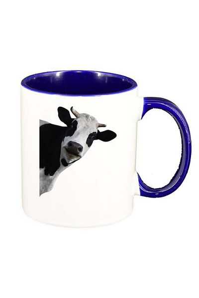 INOVATIX Personalized white mug, Cow, dark blue interior, D97, INOVATIX®. 330ml