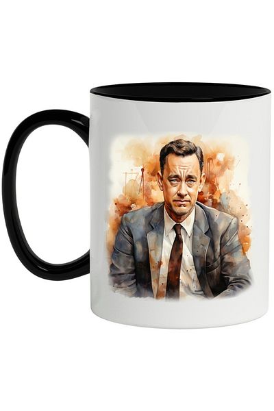 INOVATIX Personalized white mug, Tom Hanks, Famous Actor, Movies, Director, with Black Handle, INOVATIX®. 330ml