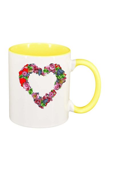 INOVATIX Personalized white mug, Flowers, Love, yellow interior, D981, INOVATIX®. 330ml
