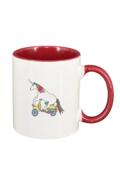 INOVATIX Cana alba personalizata, Unicorn - Vespa, interior rosu-inchis, D143...