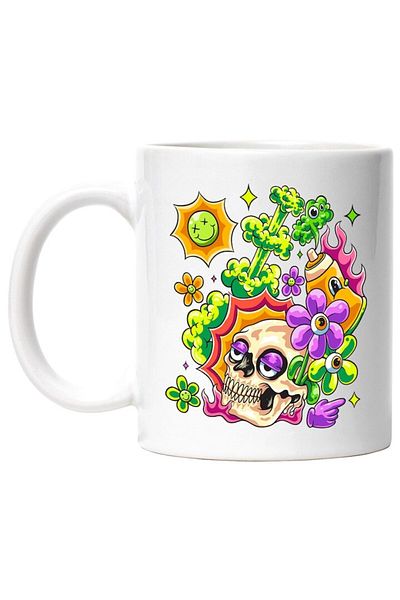 INOVATIX Personalized white mug, Skull, Flowers, Eyes, Flames, INOVATIX®. 330ml