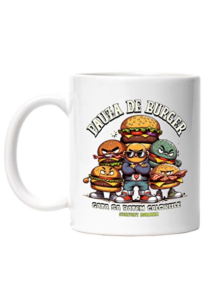 INOVATIX Cana alba personalizata, Pauza de burger, lupta cu caloriile, INOVATIX®. 330ml