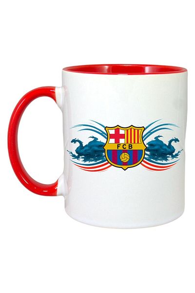 INOVATIX Personalized White Mug, Barcelona Fc Spain, Red Handle and Interior, ®. 330ml