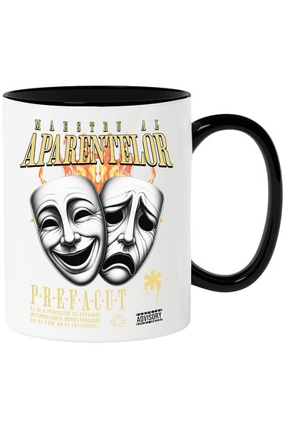 INOVATIX Personalized white mug, Prefacut - Master of Appearances, with Black Handle, INOVATIX®. 330ml