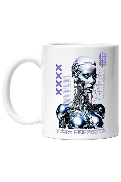 INOVATIX Cana alba personalizata, Femeie Portret Robot Perfecta Puternica Lumea Digitala, INOVATIX®. 330ml