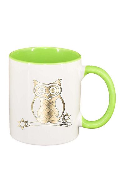 INOVATIX Personalized white mug, Owl, light green interior, D964, INOVATIX®. 330ml