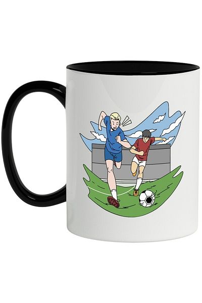 INOVATIX Personalized white mug, Sport, Football, Ball, Children, Sky, with Black Handle, INOVATIX®. 330ml