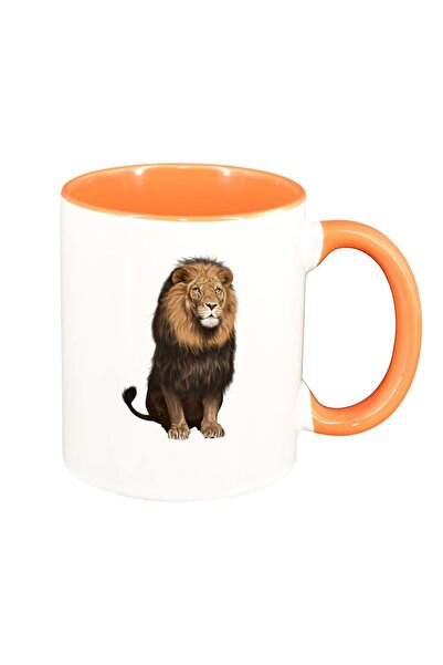 INOVATIX Персонализирана бяла чаша, Лъв, оранжева вътрешност, D199, INOVATIX®...