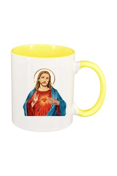 INOVATIX Персонализирана бяла чаша, Исус, жълта вътрешност, D371, INOVATIX®. ...