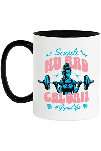 INOVATIX Personalized white mug, Excuses Don't Burn Calories #GymLife, with Black Handle, INOVATIX®. 330ml