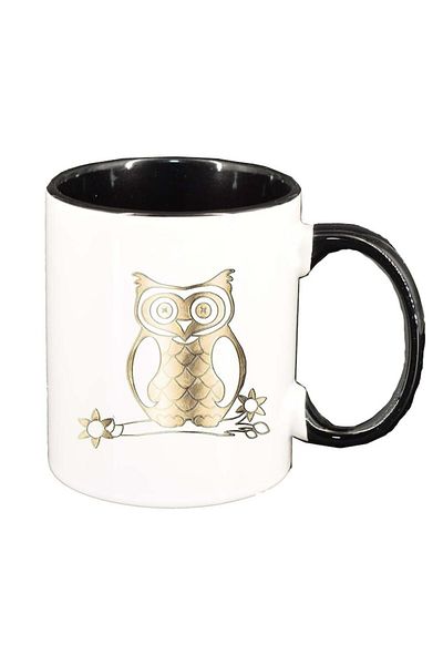 INOVATIX Personalized white mug, Owl, black interior, D964, INOVATIX®. 330ml
