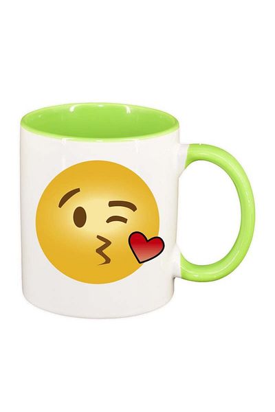 INOVATIX Personalized white mug, Emoji Kiss, light green interior, D27, INOVATIX®. 330ml