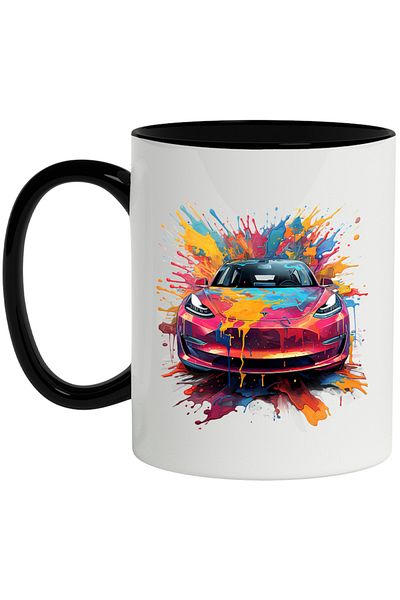 INOVATIX Personalized white mug, Car, Brand, Tesla, Electric, Paint, with Black Handle, INOVATIX®. 330ml