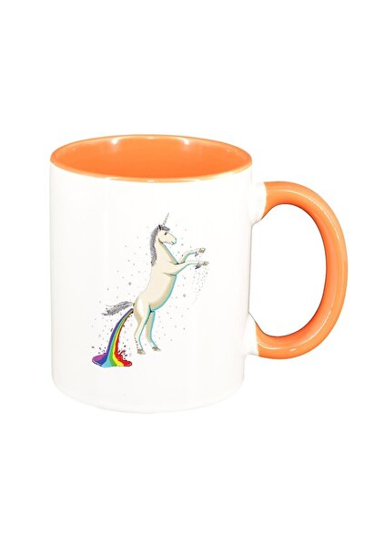 INOVATIX Cana alba personalizata, Unicorn - Rainbow, interior portocaliu, D1434, INOVATIX®. 330ml