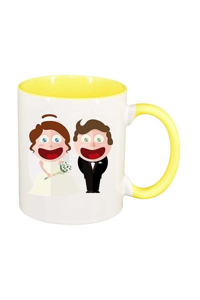 INOVATIX Personalized white mug, Drawn Married Couple, yellow interior, D1000, INOVATIX®. 330ml
