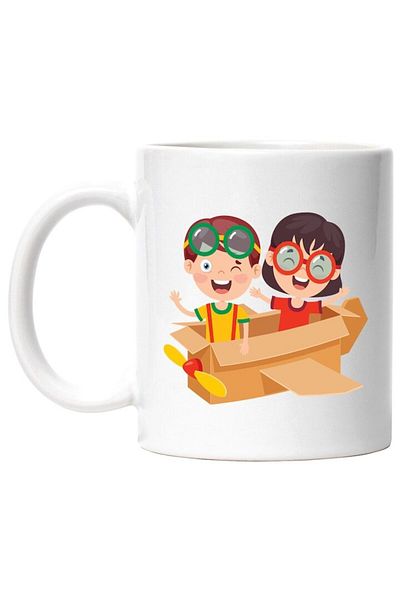 INOVATIX Personalized white mug, Box, Airplane, Propeller, Glasses, Children, Skewers, Toy, INOVATIX®. 330ml