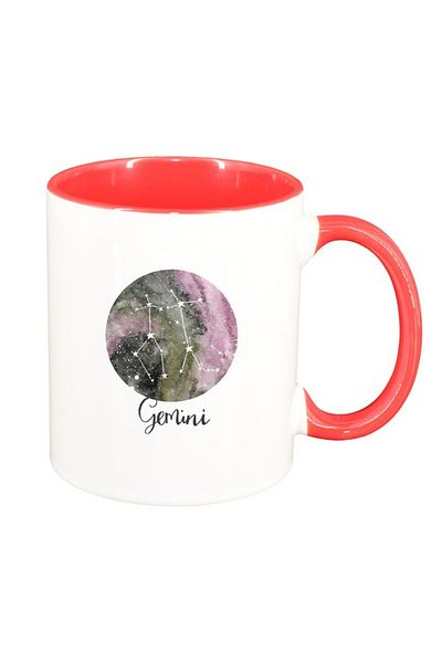INOVATIX Personalized white mug, Zodiac, Gemini, red interior, D1390, INOVATIX®. 330ml