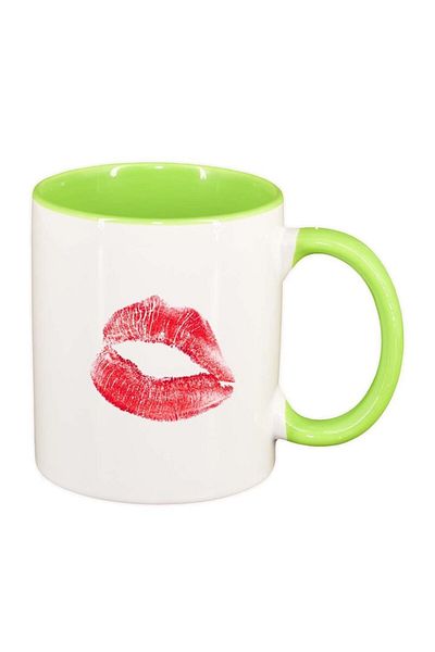 INOVATIX Personalized white mug, Lips, light green interior, D324, INOVATIX®. 330ml