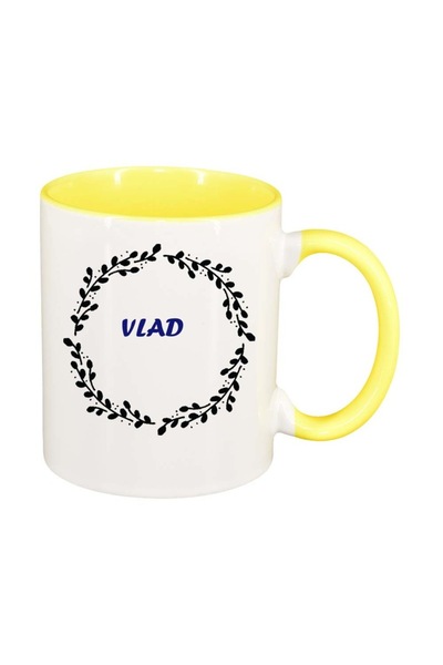 INOVATIX Cana alba personalizata, Nume, interior galben, D1092, INOVATIX®. 330ml