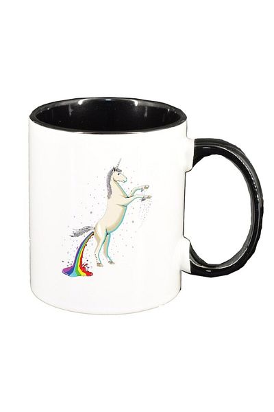 INOVATIX Personalized white mug, Unicorn - Rainbow, black interior, D1434, INOVATIX®. 330ml