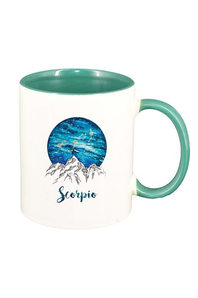 INOVATIX Personalized white mug, Zodiac, Scorpio, green interior, D1388, INOVATIX®. 330ml