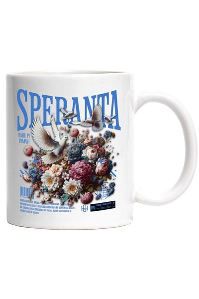 INOVATIX Personalized white mug, Hope - Flowers and Doves, INOVATIX®. 330ml