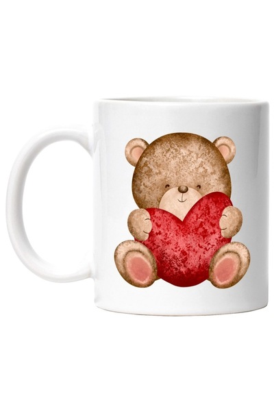 INOVATIX Cana alba personalizata, Ursulet De Plus, Inima, Iubire, Animal, INO...