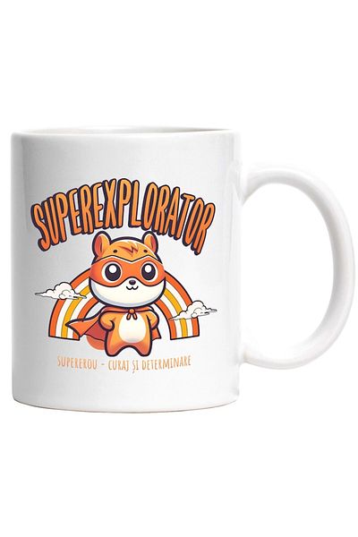INOVATIX Personalized white mug, Super Explorer Superhero, Courage and Determination, INOVATIX®. 330ml