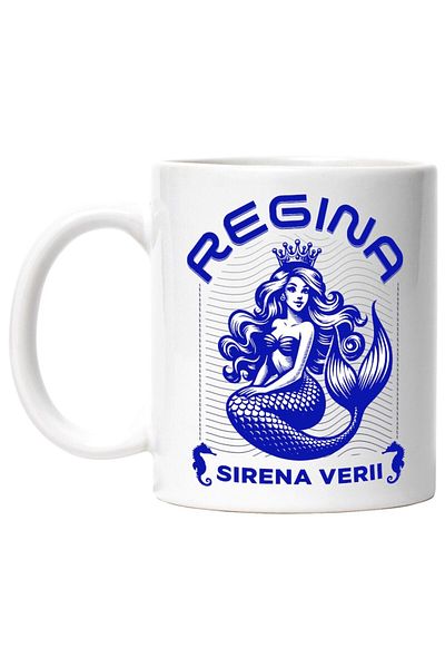INOVATIX Personalized white mug, Mermaid with crown and long hair, queen of the sea, INOVATIX®. 330ml