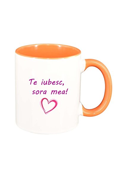 INOVATIX Cana alba personalizata, Te iubesc..., interior portocaliu, D1025, I...