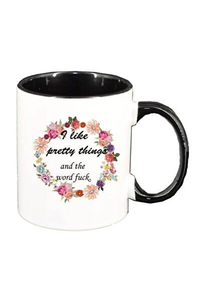 INOVATIX Personalized white mug, Flowers, I like pretty things..., black inte...