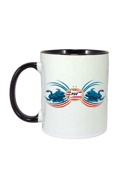 INOVATIX Personalized White Mug, Psv Eindhoven Netherlands, Black Handle and Interior, ®. 330ml