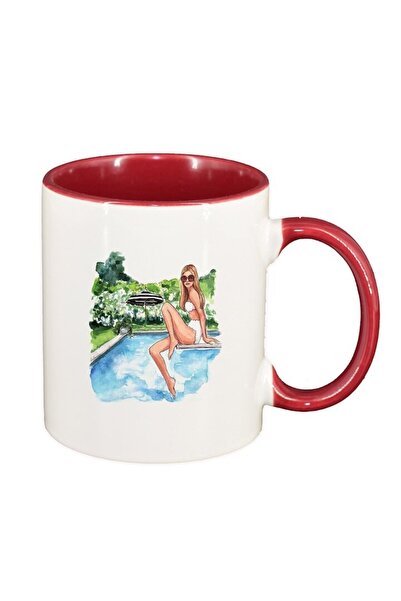 INOVATIX Cana alba personalizata, Woman summer, interior rosu-inchis, D1474, ...