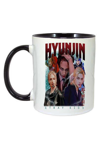 INOVATIX Personalized White Mug, Hyunjun Band, Black Handle and Interior, ®. 330ml
