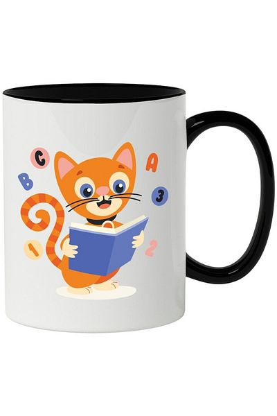 INOVATIX Personalized white mug, , Letters, Numbers, Book, Collar, Polka Dots, with Black Handle, INOVATIX®. 330ml