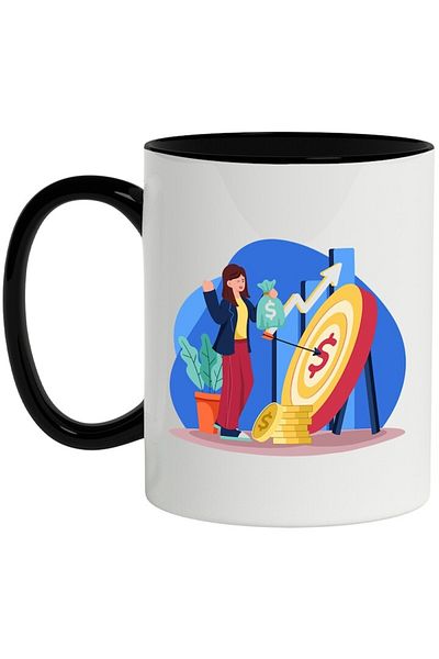 INOVATIX Personalized white mug, Target, Coin, Money, Jacket, with Black Handle, INOVATIX®. 330ml