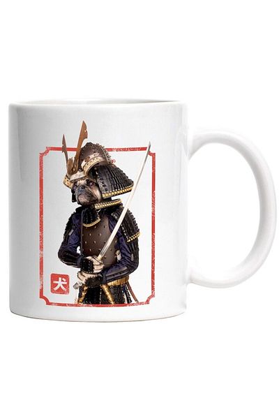 INOVATIX Personalized white mug, Puppy, Samurai, Fighter, Asian, Pug, Katana, Armor, INOVATIX®. 330ml